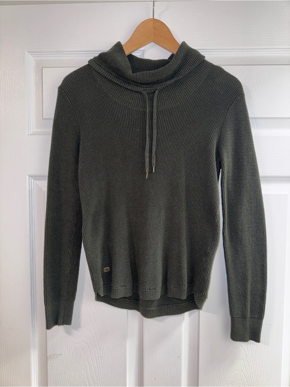 Lauren Ralph Lauren Olive Green Waffle Knit Cowl Neck Sweater Cotton S